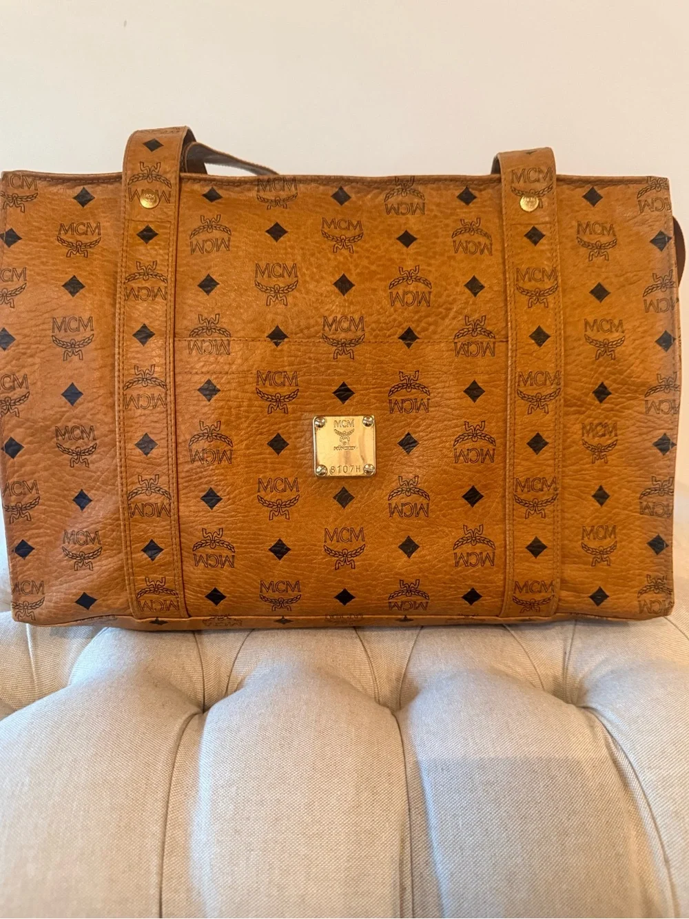 Vintage MCM Aren School Bag Tote Cognac Visetos Monogram Crossbody Shoulder